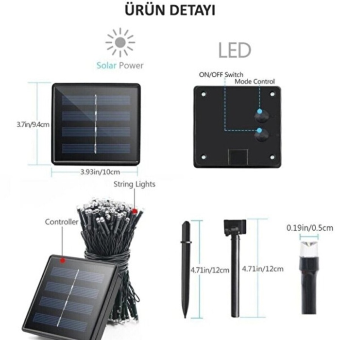 ® Yeni Ürün Solar 120 Ledli 10 Metre Gün Işığı Bahçe Aydınlatma Dekorasyon Güneş Enerjili Led Sarı Işık